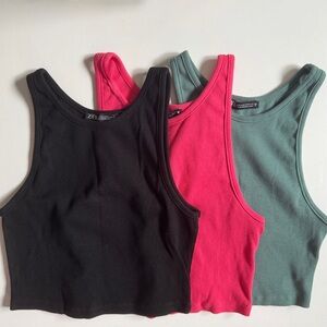 Set of 3 Zara Ribbed Cropped Tanks